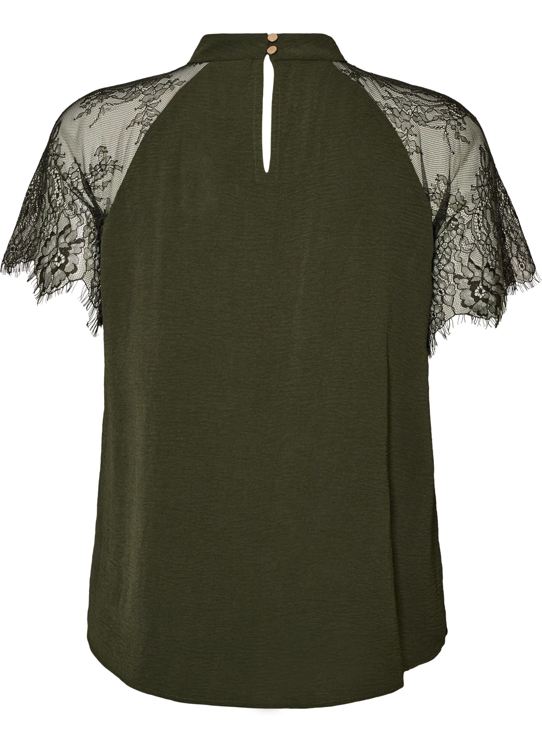 ZizziBlouse met korte kanten mouwen en hoge hals, Groen, Packshot image number 1