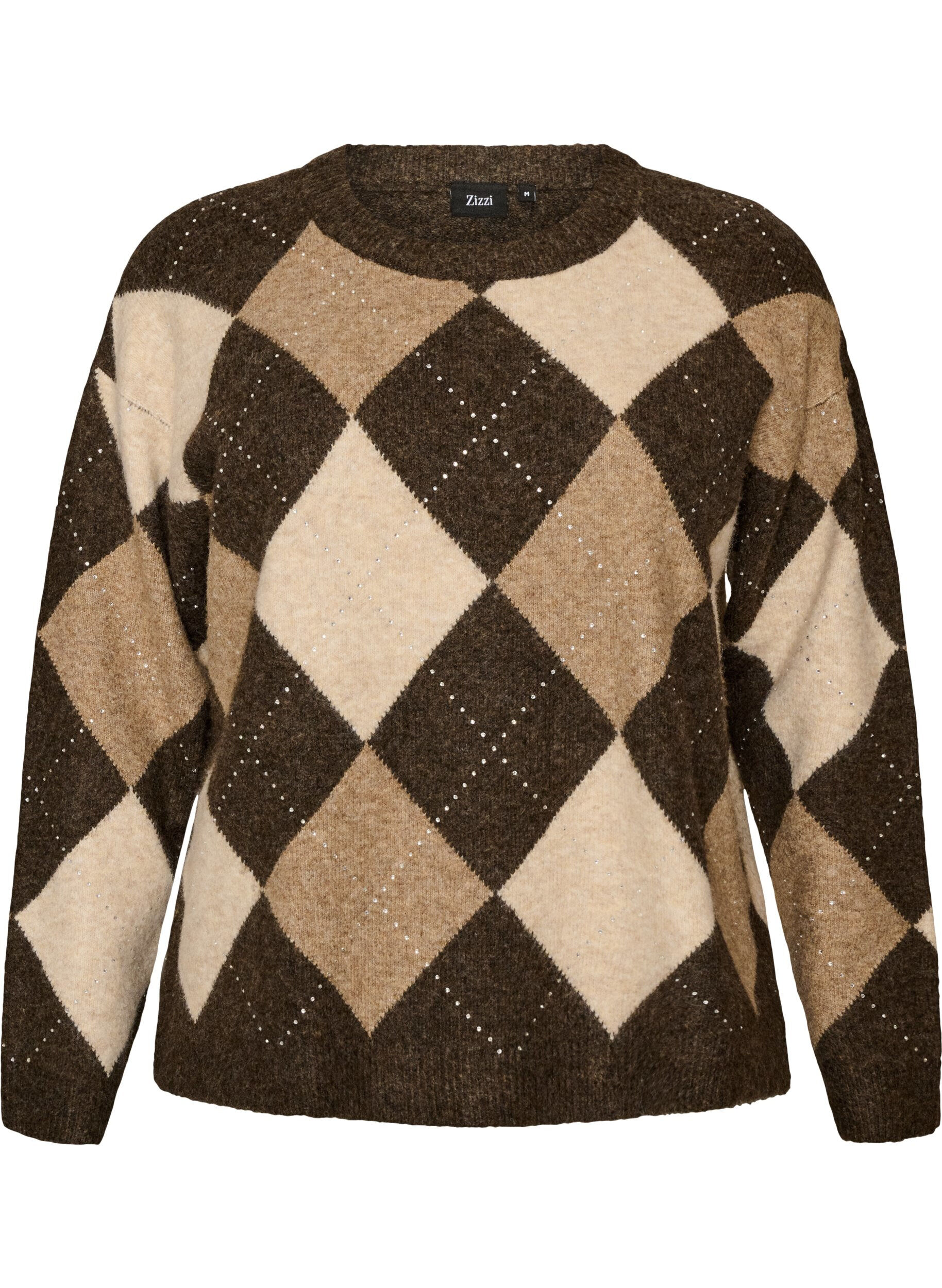 Gebreide top met argylepatroon en rhinestones