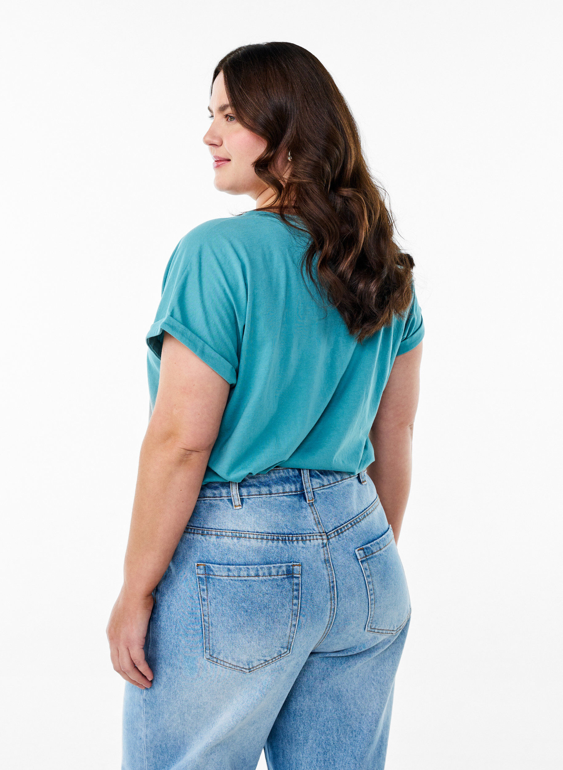 ZizziT-shirt met korte mouwen van katoenmix, Blauw, Model image number 2