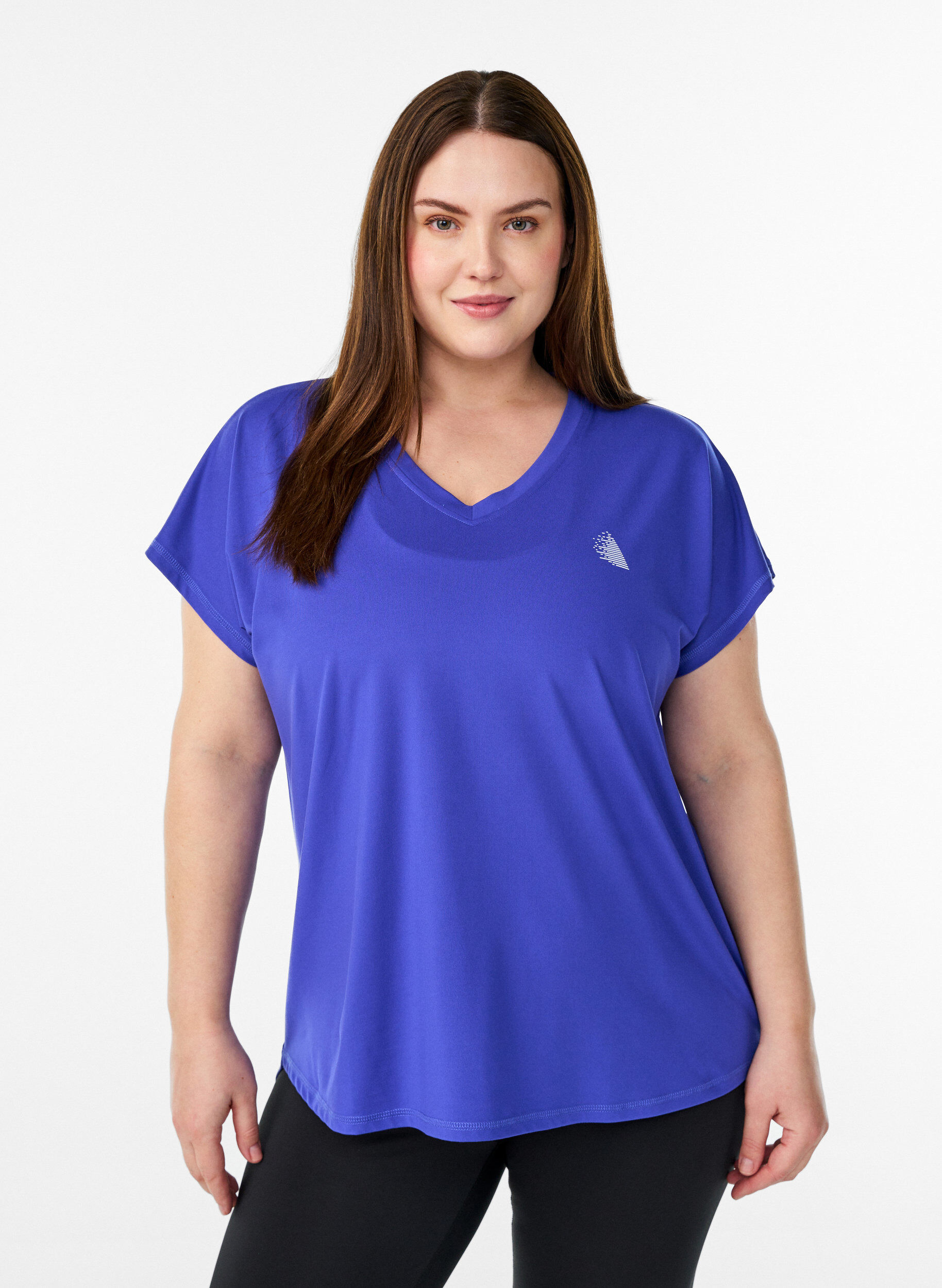 Sportief t-shirt met korte mouwen en v-hals, Paars, Model