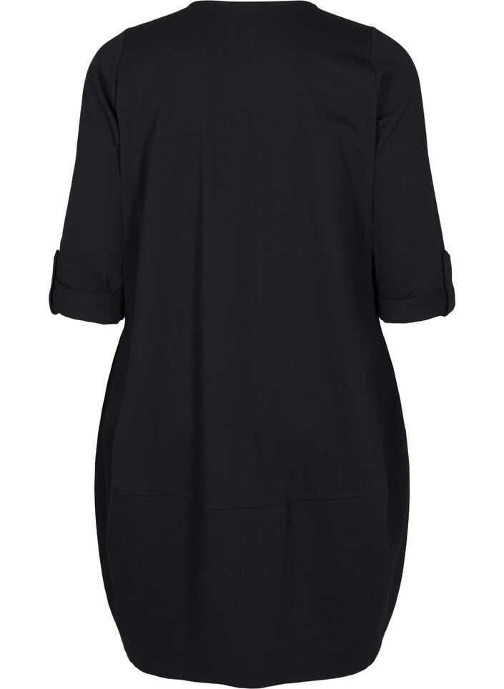 Katoenen jurk met ballon pasvorm, Zwart, Packshot image number 1