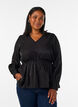 Glanzende viscose blouse met peplumeffect, Zwart, Model image number 0