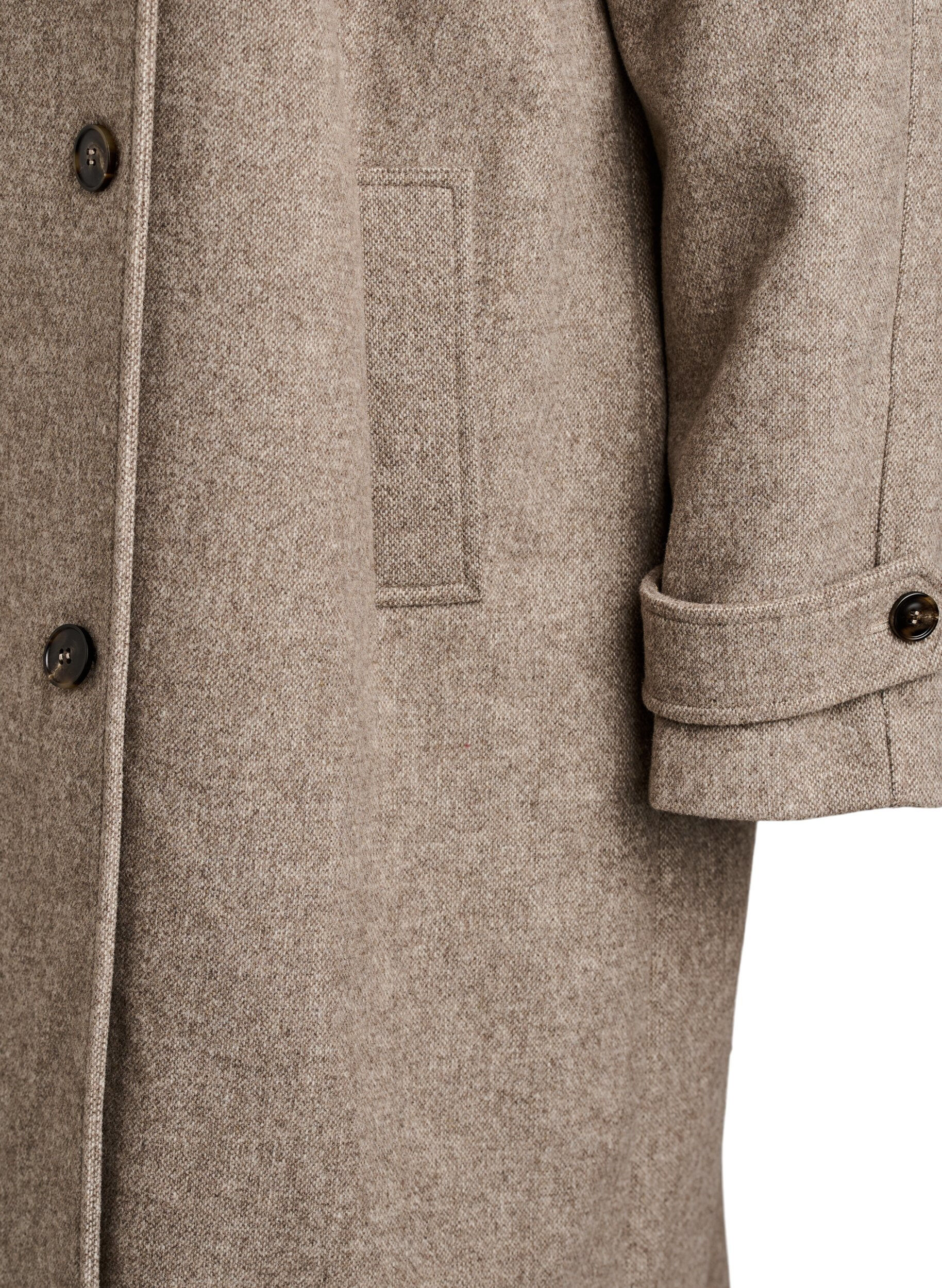 ZizziLange wollen jas met hoge kraag en dubbelzijdig knoopontwerp, Bruin, Packshot image number 3
