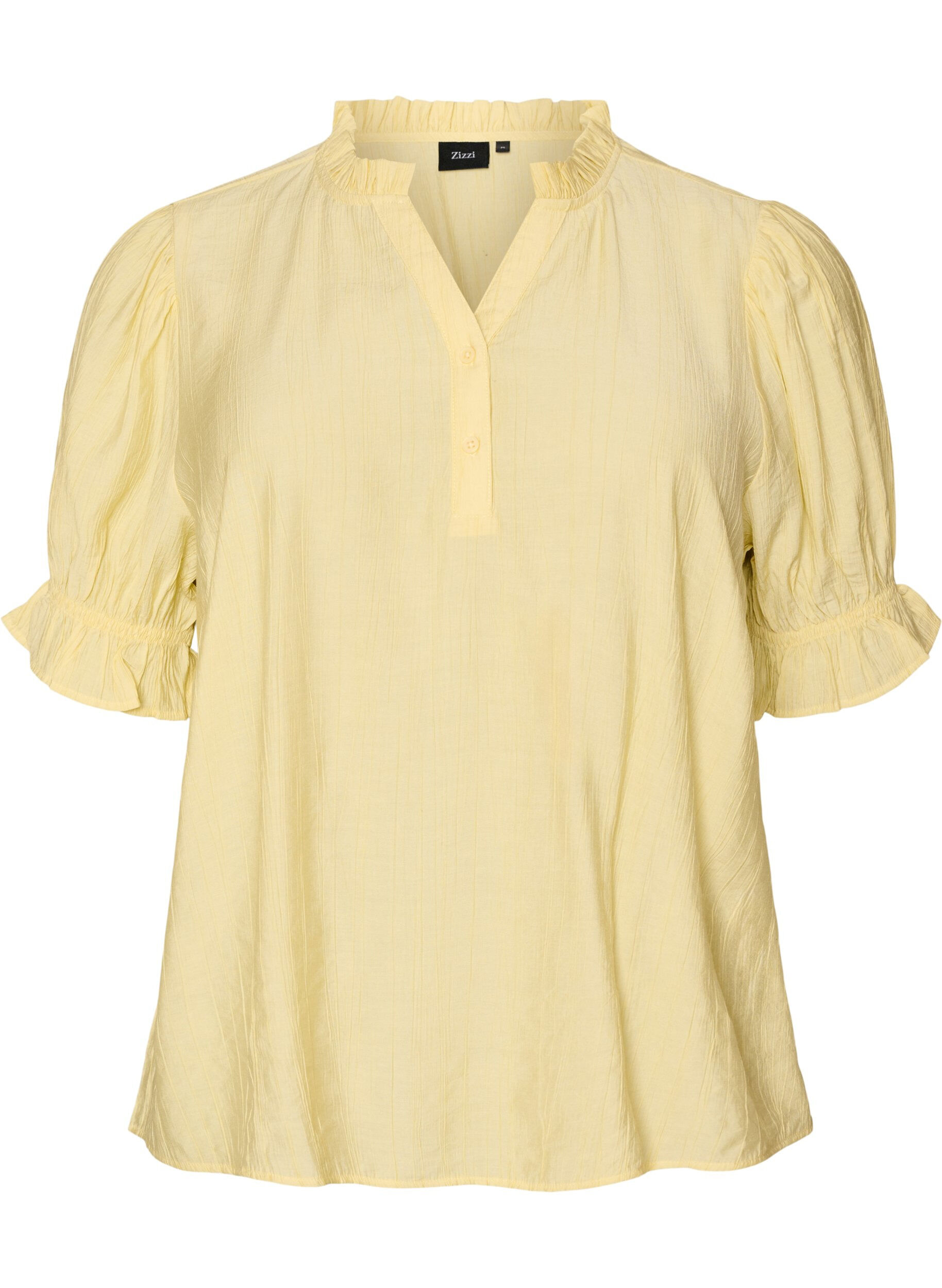 Blouse met korte mouwen in een viscosemix met textuur en ruchesmouwen