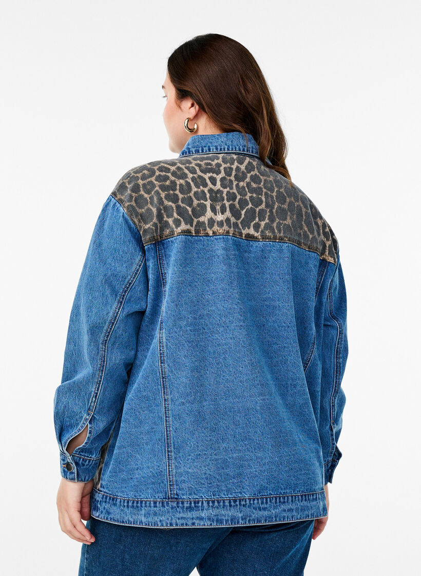 Denim shirt met luipaardprint details, LEO Color block, Model