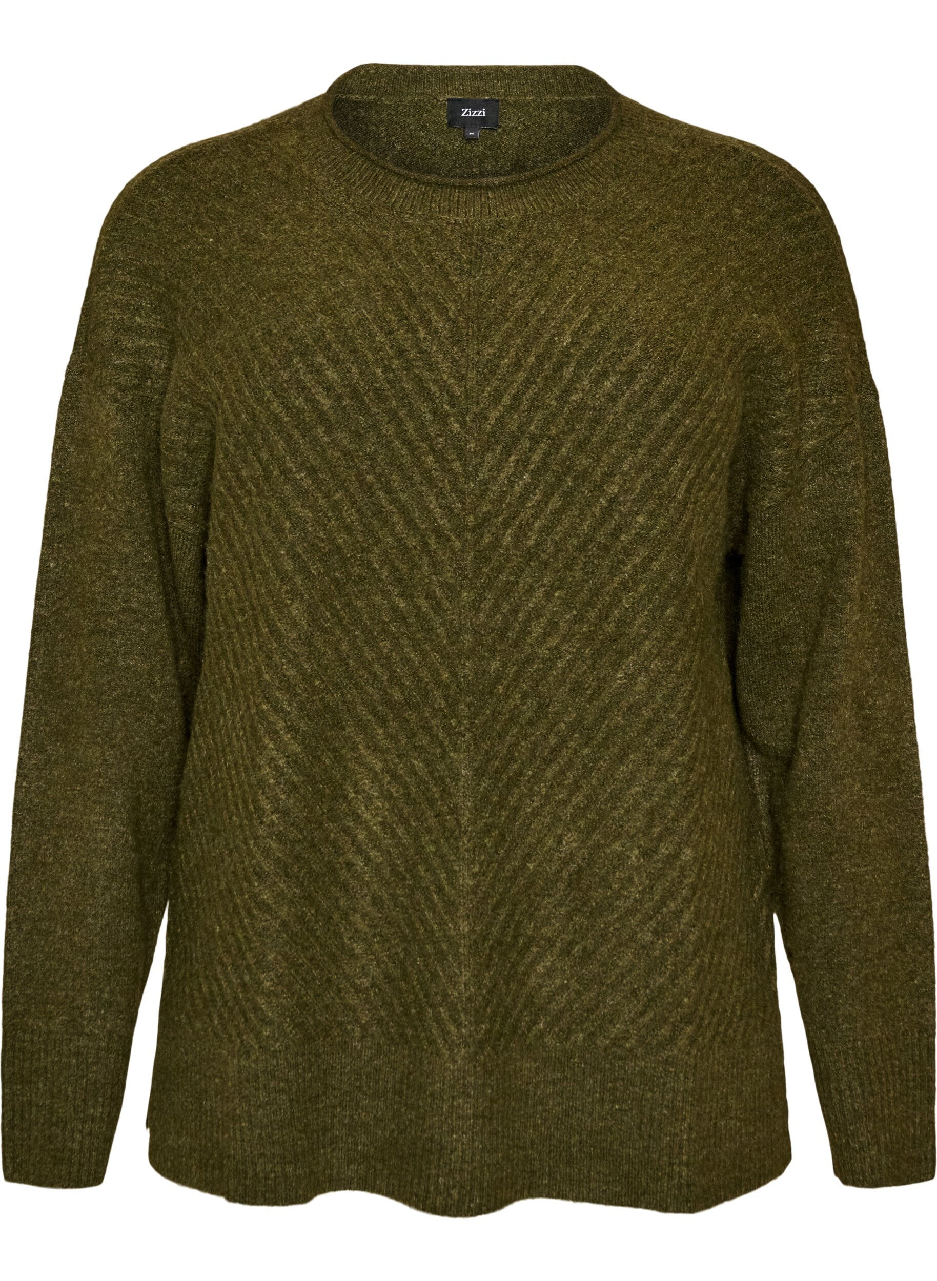 Gebreide blouse met V-vormig geribd patroon en zijsplitjes