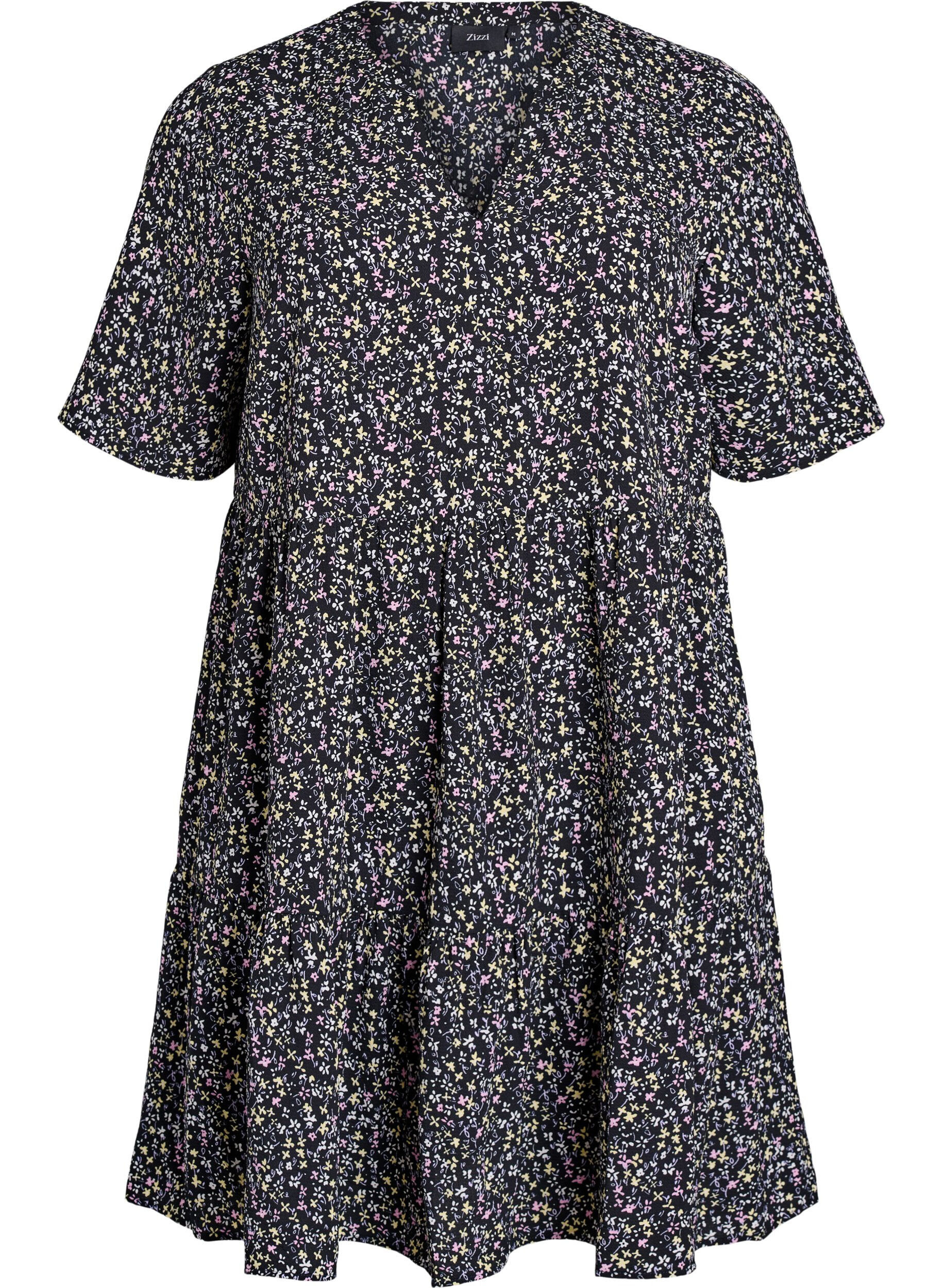 Jurk met korte mouwen, A-lijn en snijlijnen