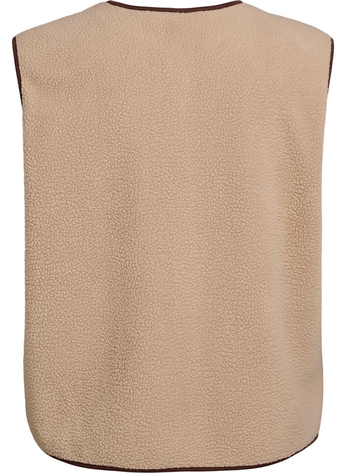 Teddy-fleecevest met contrasterende boorden, Beige, Packshot image number 1