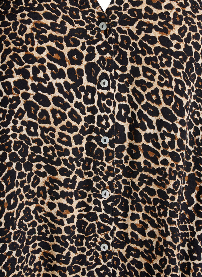 Bedrukte viscose midi-jurk met lange mouwen, Bruin, Packshot image number 2