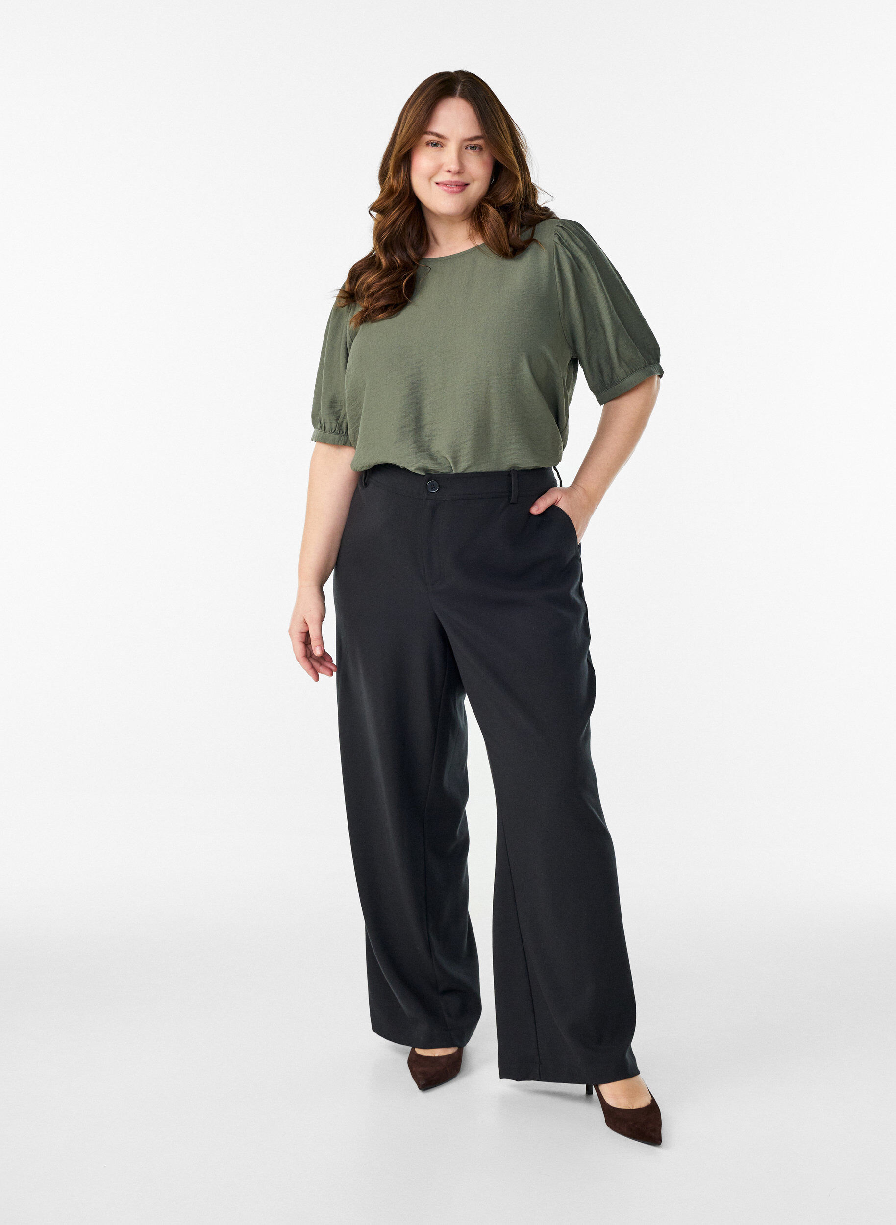 ZizziViscose blouse met 1/2 mouwen, Groen, Model image number 1