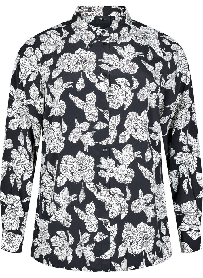 Shirt met bloemenprint, Zwart, Packshot image number 0
