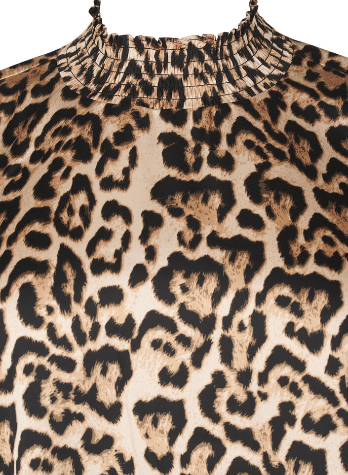 Gerimpelde blouse met luipaardprint, Bruin, Packshot image number 2