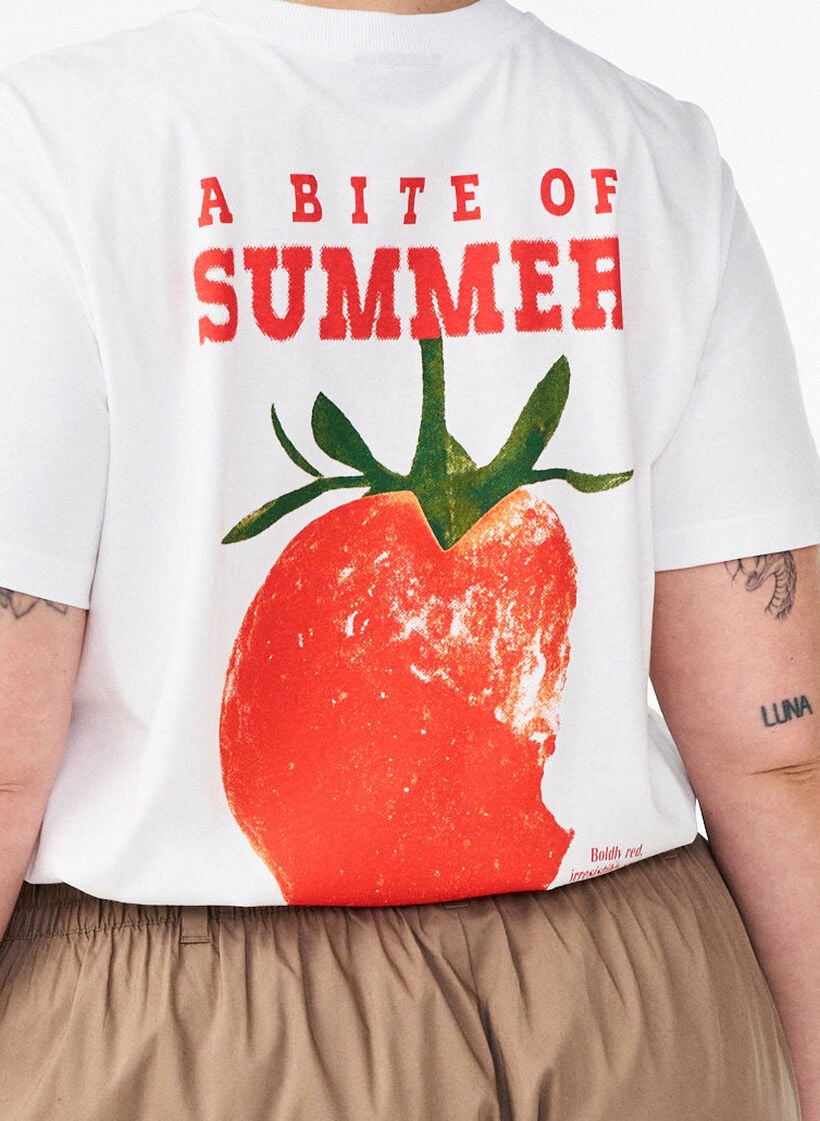 Katoenen T-shirt met print, Wit, Model image number 3