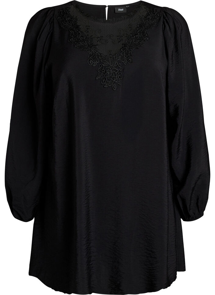 Viscose tuniek met kanten detail, Zwart, Packshot image number 0