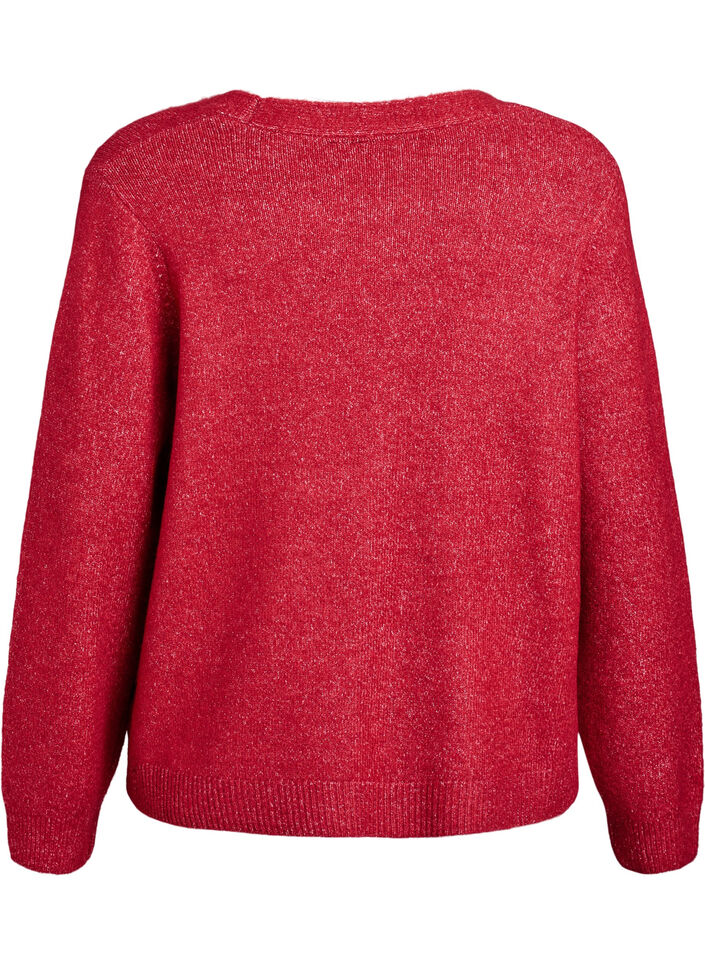 Gebreide cardigan met parelknopen, Karanda Red Melange, Packshot