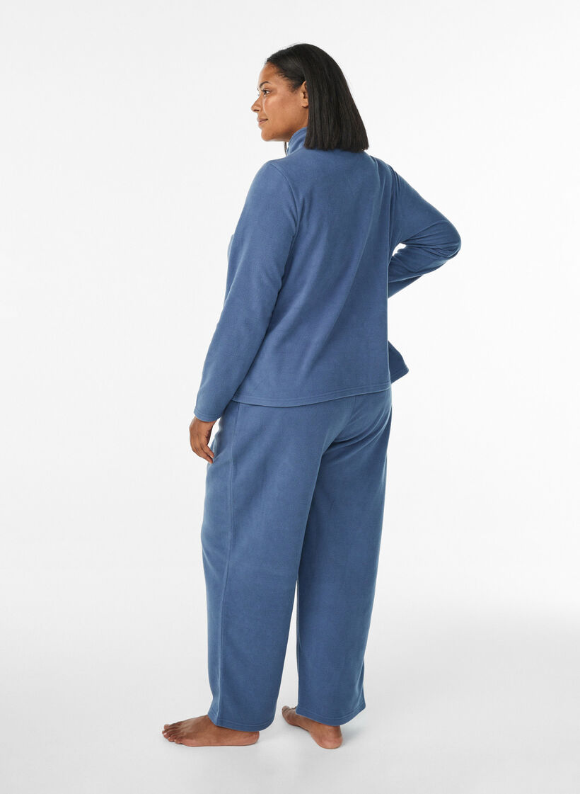 High-waist fleecetrousers met zakken, Blauw, Model