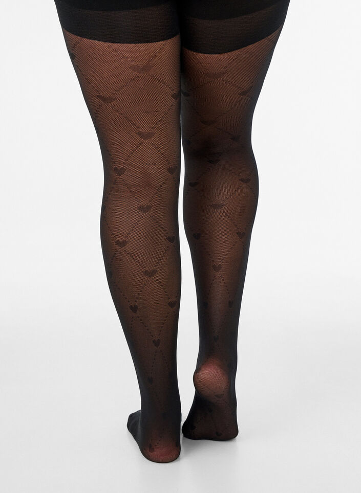 Push-up panties 50 denier met hartpatroon, Zwart, Packshot image number 2