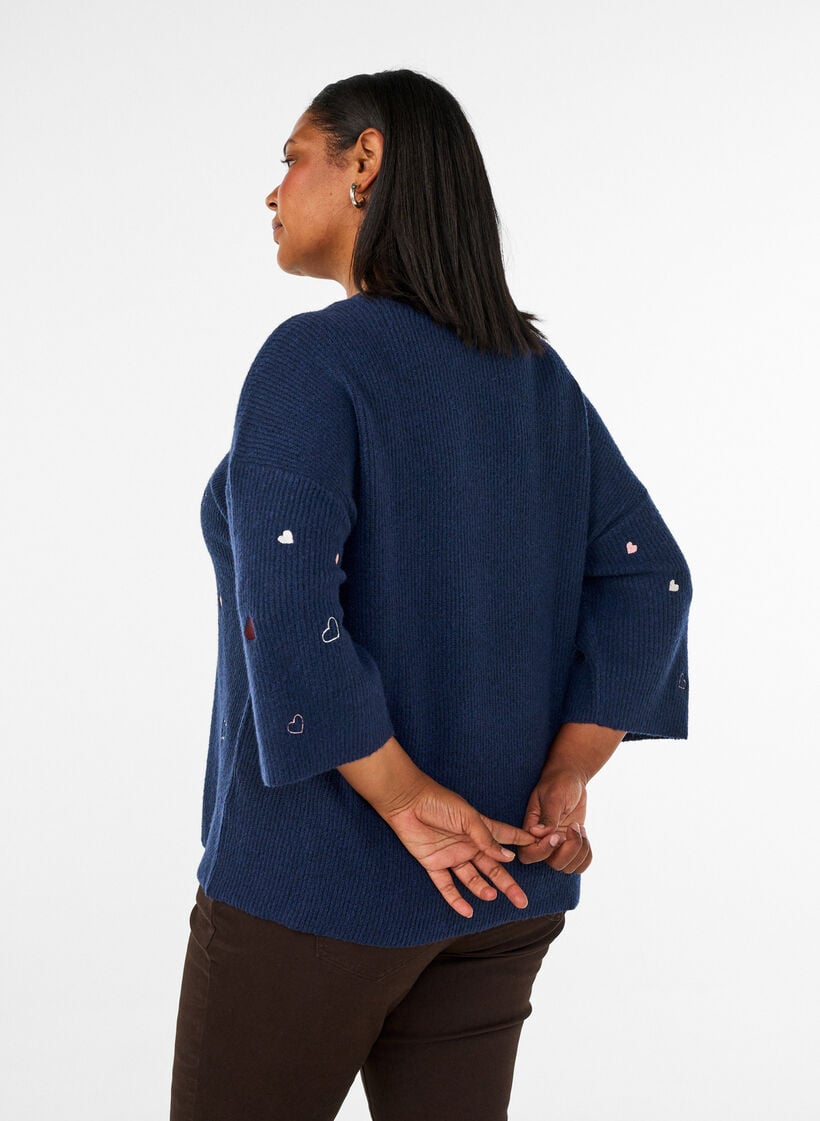 Jumper met hartjes en 3/4 mouwen, Blauw, Model image number 2