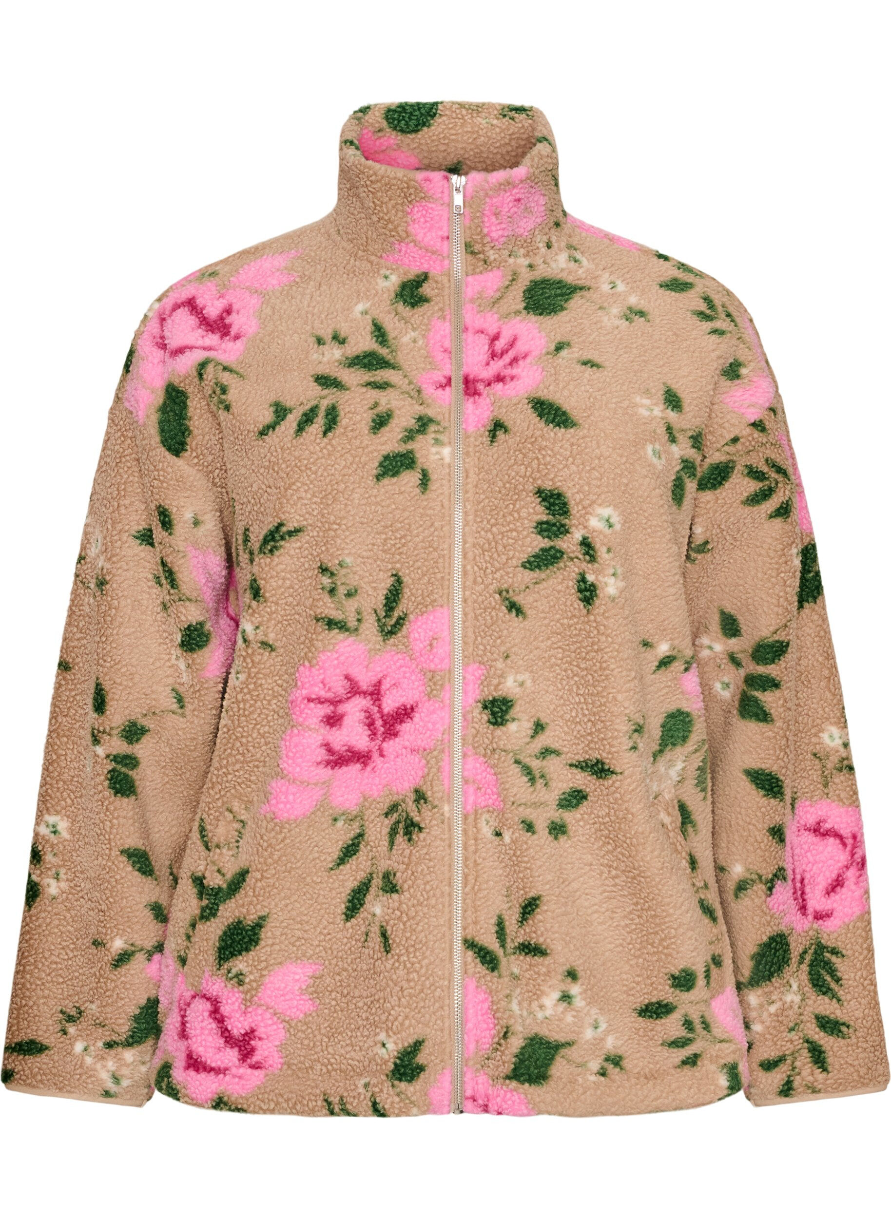 Floral fleecejack met een hoogsluitende kraag en ritssluiting