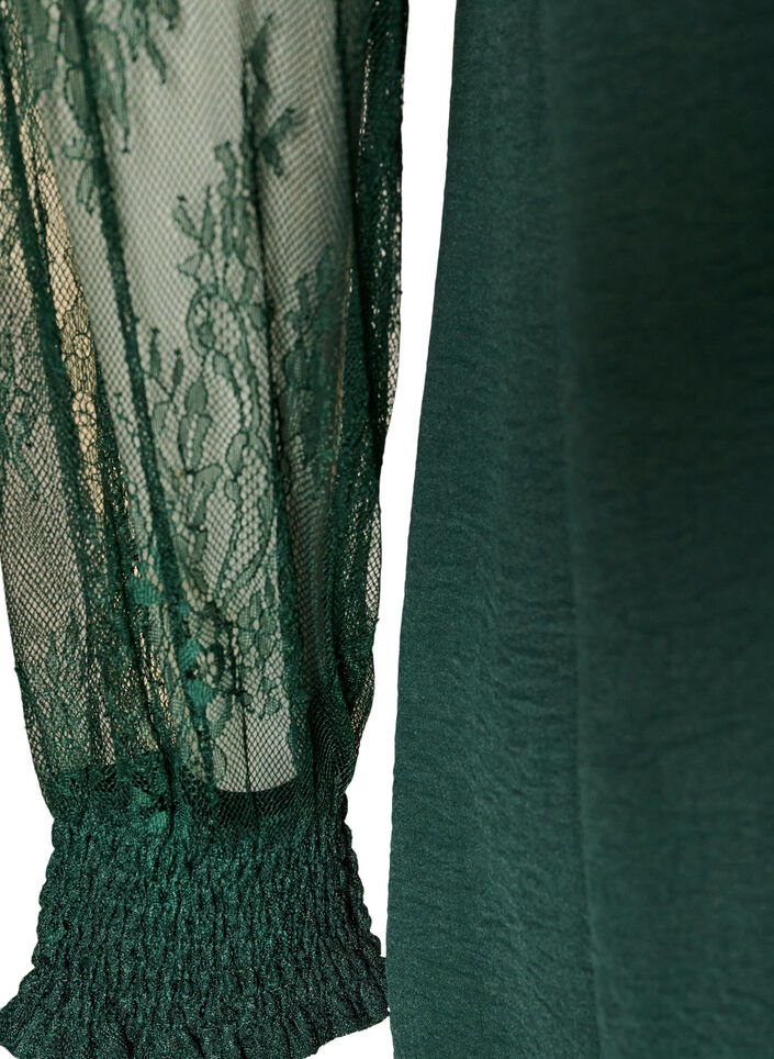 Tuniek met doorschijnende kanten mouwen, Groen, Packshot image number 4