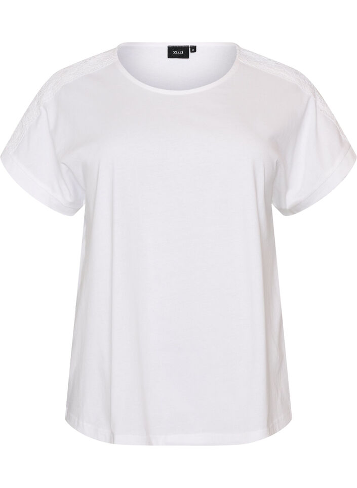 Katoenen T-shirt met haakdetail, Wit, Packshot image number 0