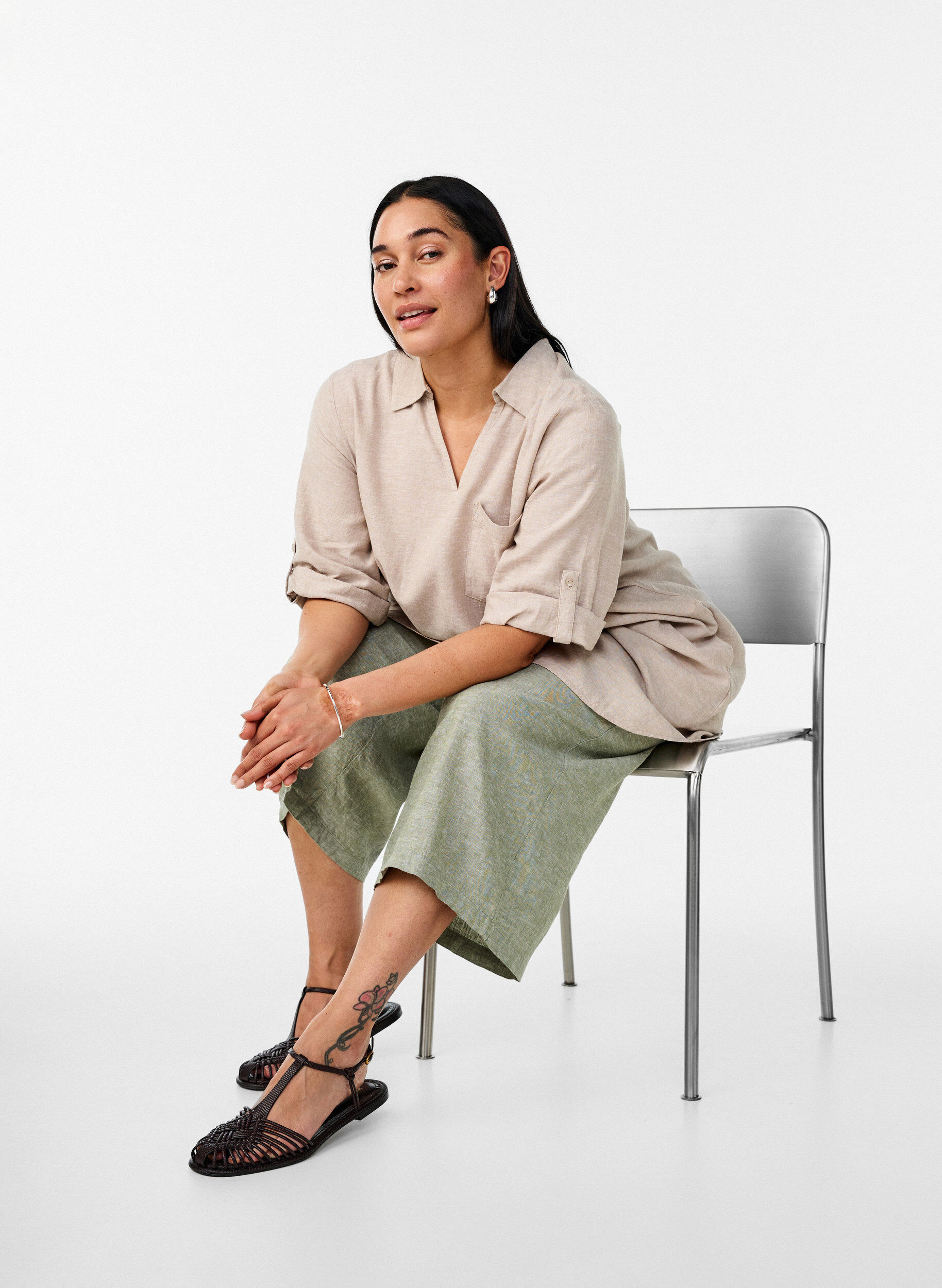 ZizziTuniek van linnen en viscose met A-vorm, Beige, Image image number 0