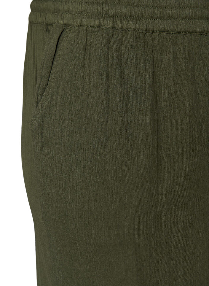 Los katoenen mousseline shorts met een hoge taille, Groen, Packshot image number 3