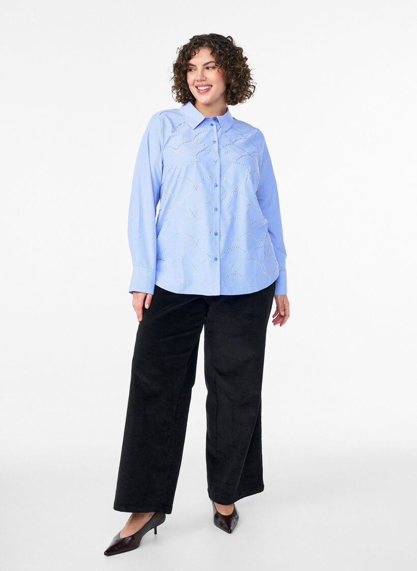 Blouse met strepen en studs, Blauw, Model