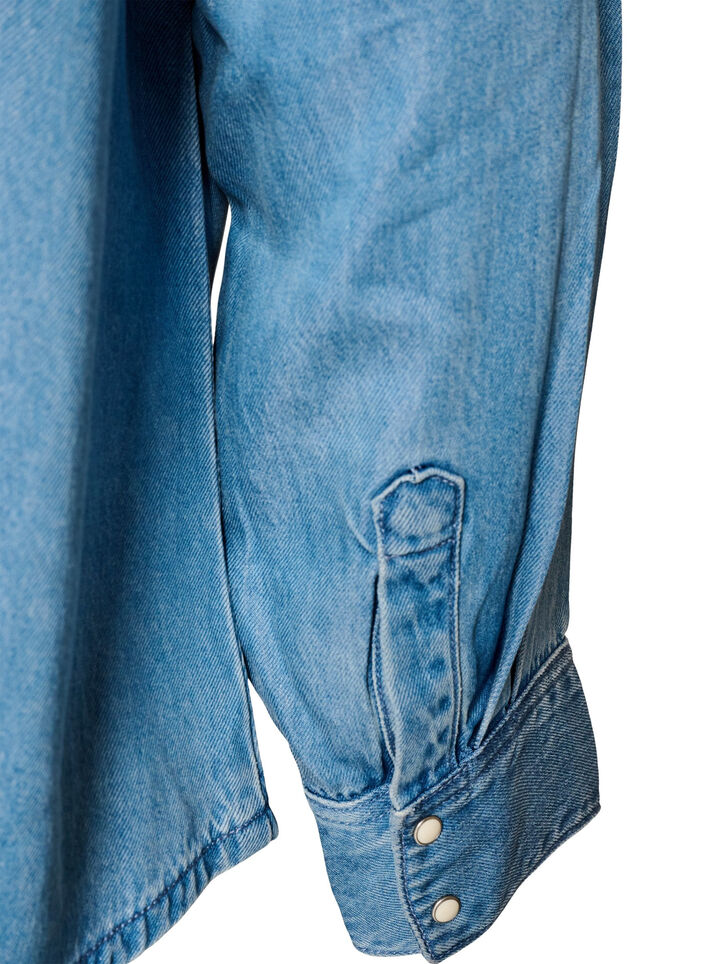 Denim blouse van lyocell met drukknopen, Blauw, Packshot