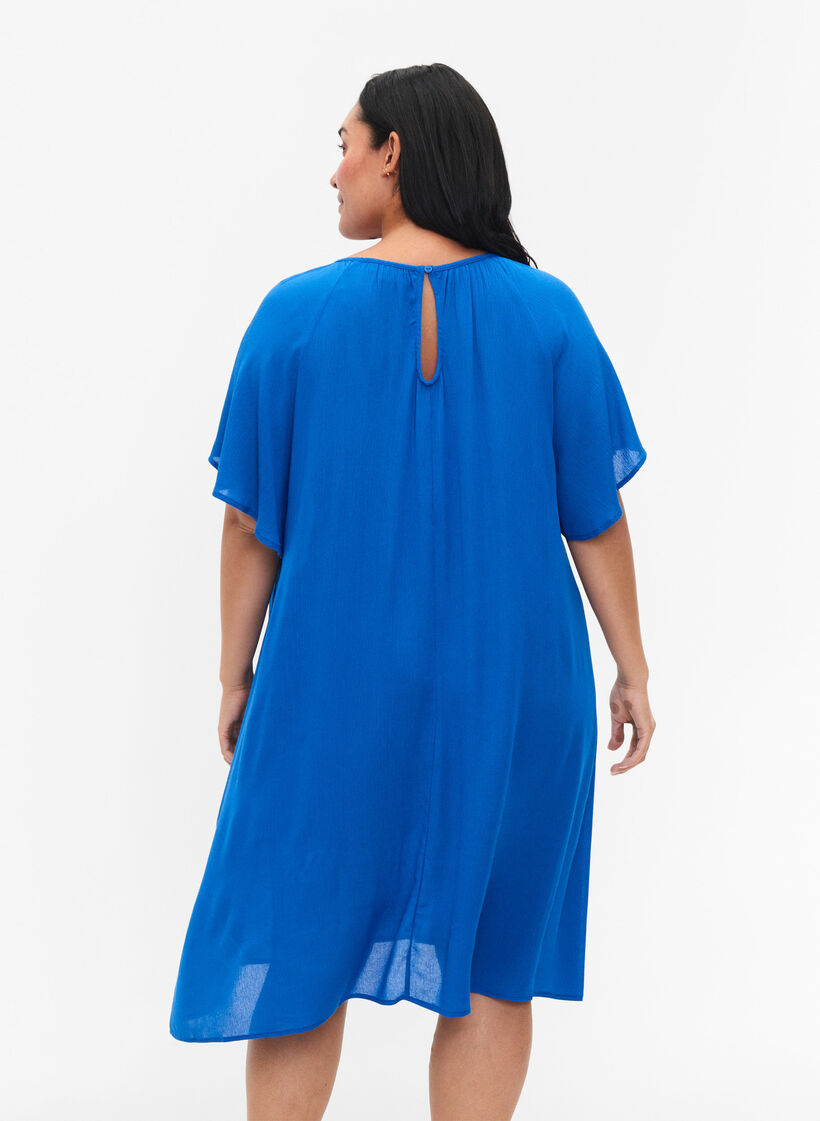 Jurk van viscose met korte mouwen, Victoria blue, Model image number 1