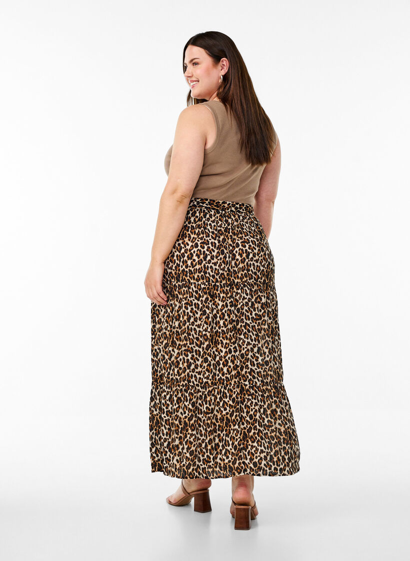 Lange rok met elastiek in de taille, Leopard AOP, Model image number 1