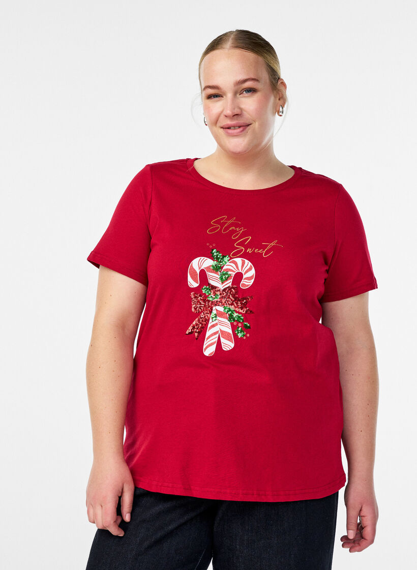 Kerst T-shirt van biologisch katoen, Rood, Model image number 0