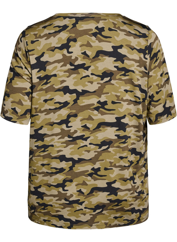 T-shirt met TENCEL&trade; Lyocell en camouflageprint, Groen, Packshot image number 1