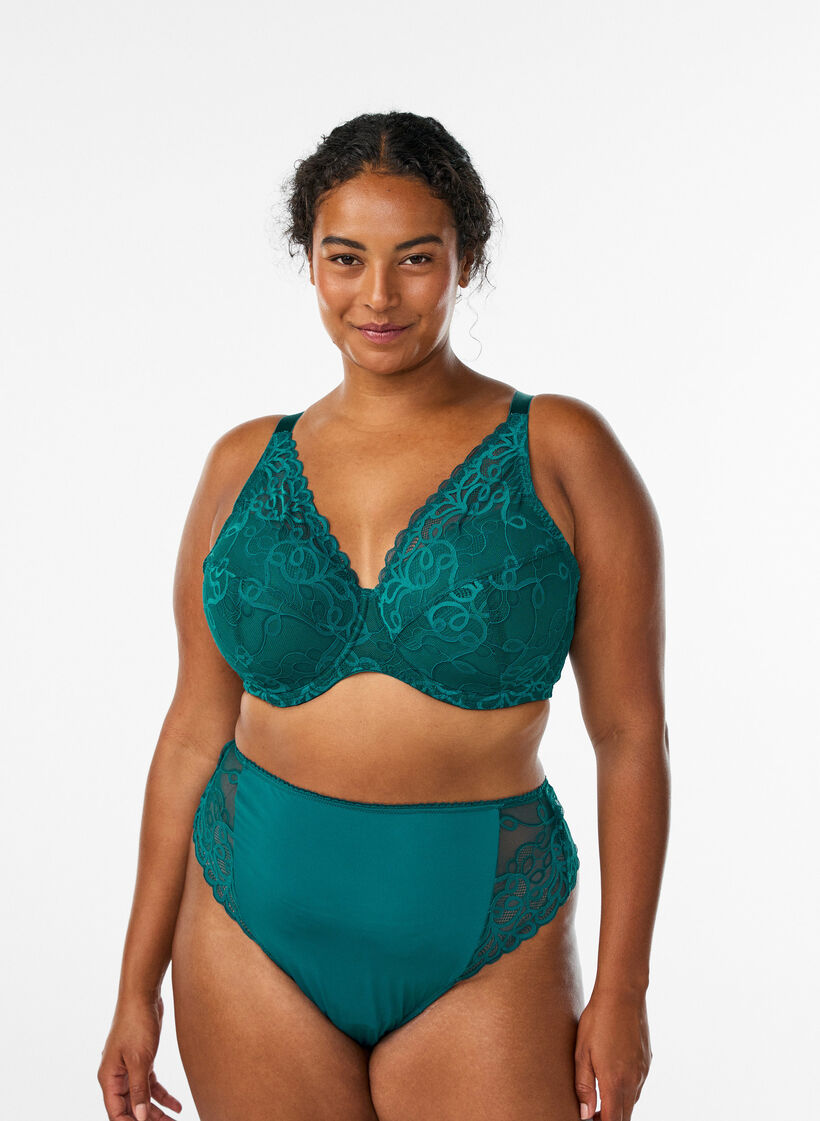 Microvezel string met kant en normale taille, Groen, Model