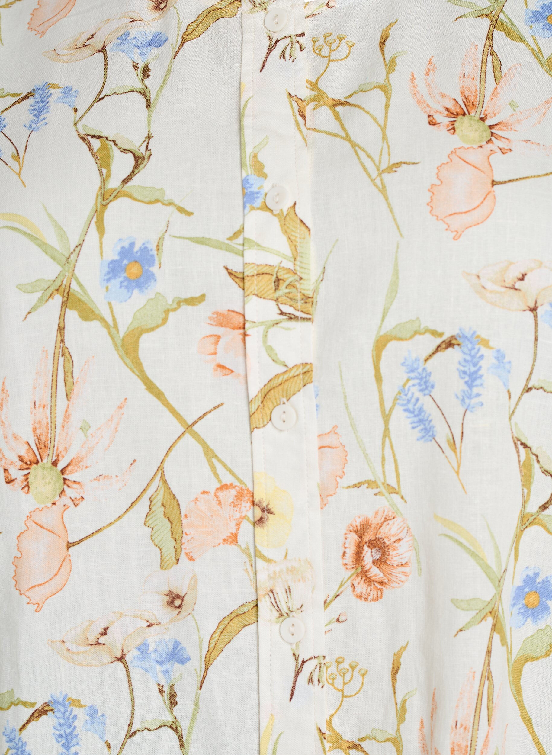 ZizziShirtblouse in linnen en viscose met 3/4-mouwen, Vanille, Packshot image number 2