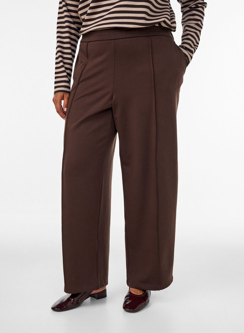 Losse jerseybroek met hoge taille, Bruin, Model image number 2