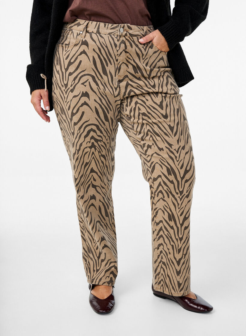 Straight-fit jeans met zebraprint, Bruin, Model image number 2