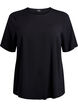 Geweven blouse met korte mouwen en ronde hals, Zwart, Packshot image number 0