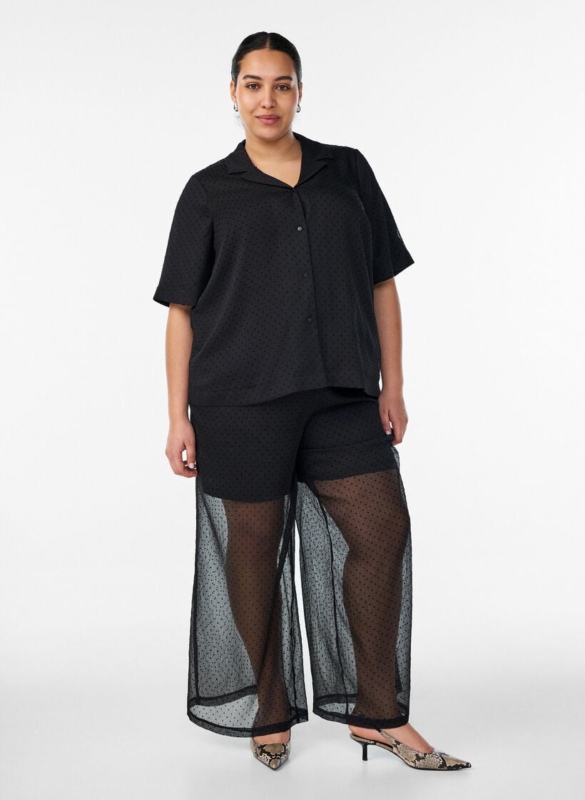 Polkadot blouse met revers, Zwart, Model image number 1