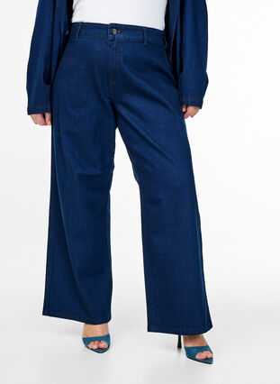 ZizziHigh-waisted jeans met wide fit, Unwashed, Model image number 2