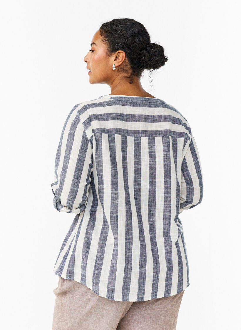 Katoenen blouse met V-hals, Blauw, Model image number 2