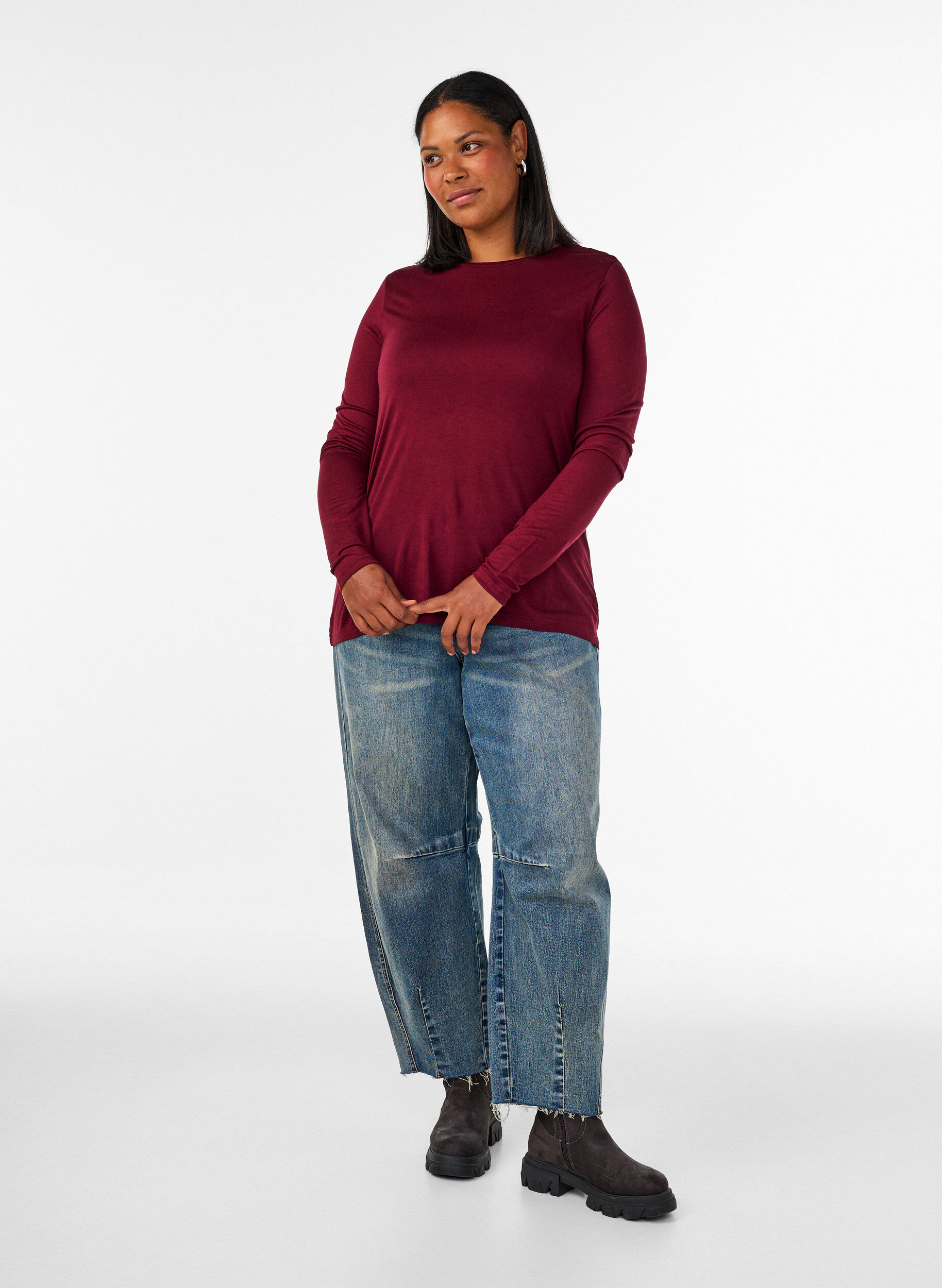 ZizziBlouse met lange mouwen van wol en viscose, Rood, Model image number 1