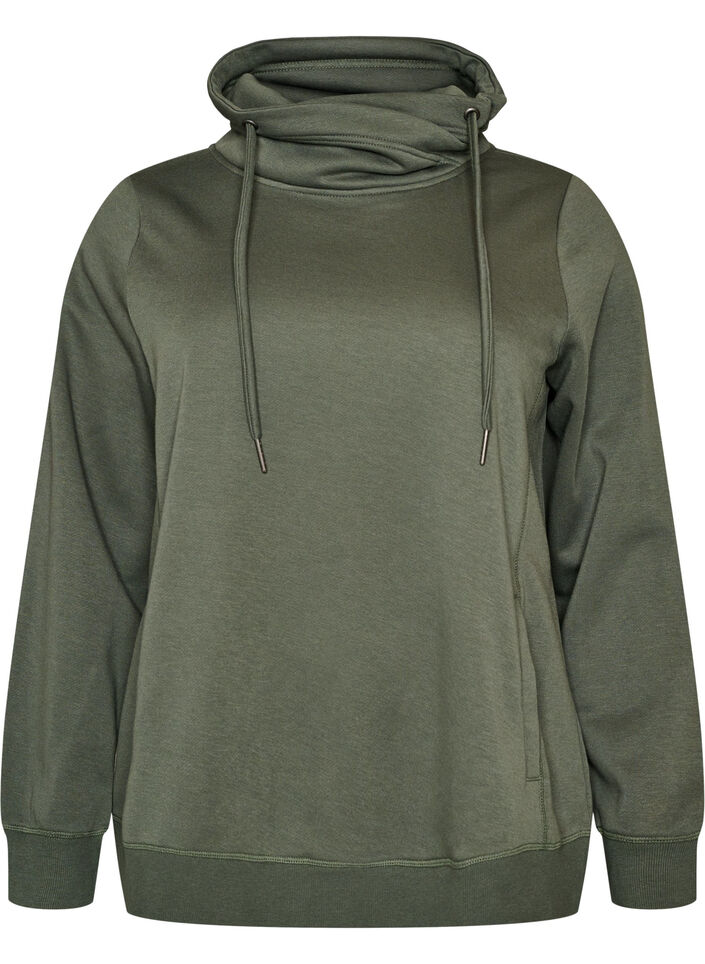 Sweatshirt met hoge kraag en zakken, Groen, Packshot image number 0