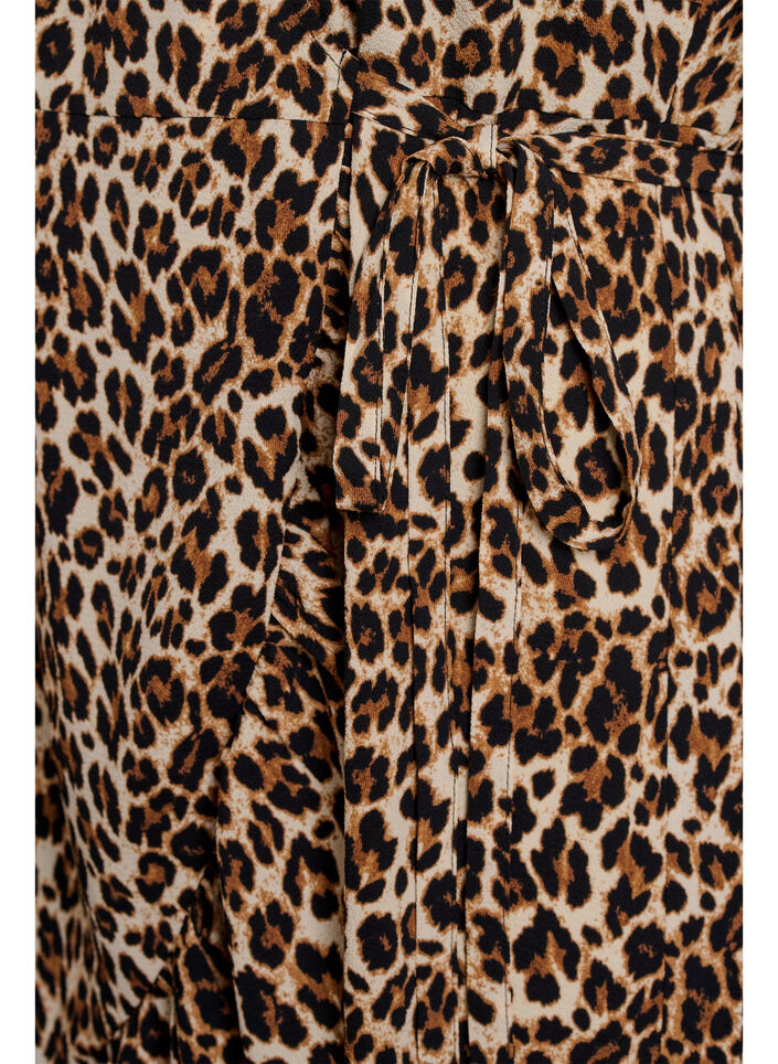 Bloemen wikkeljurk met korte mouwen, Bruin, Packshot image number 3