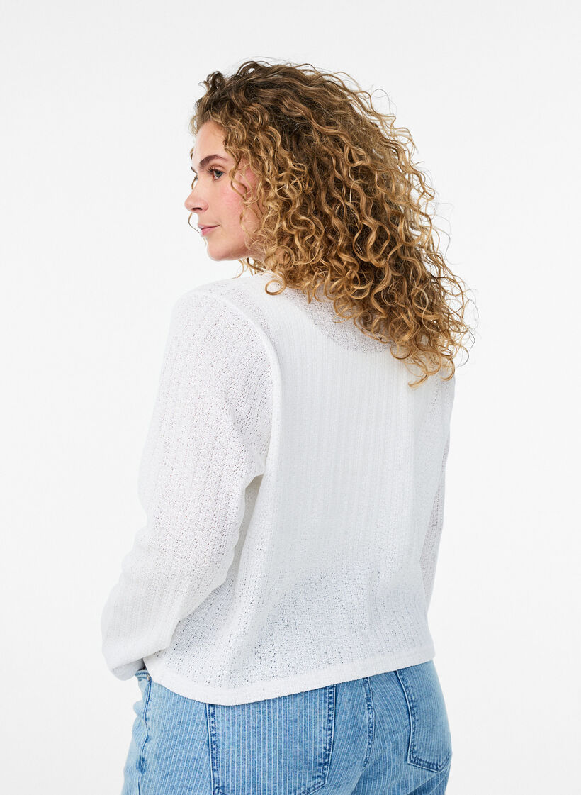 Cardigan en jersey textur&eacute; &agrave; nouer sur le devant, Blanc, Model image number 2
