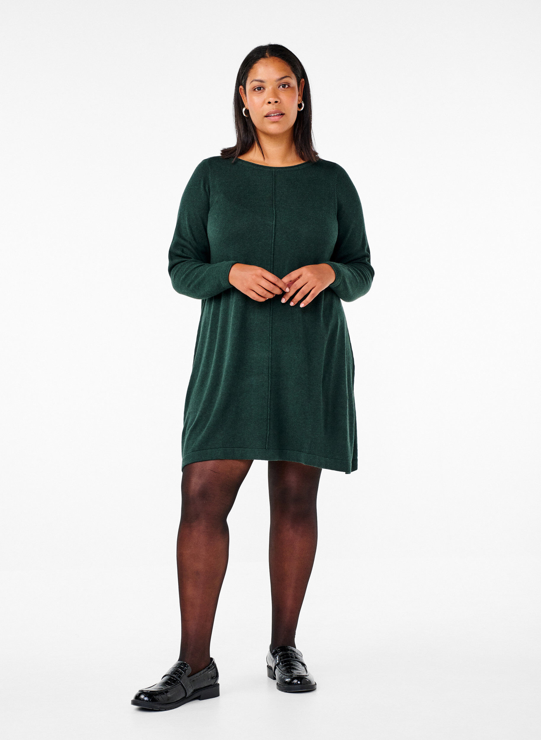 ZizziGebreide jurk in katoen-viscose blend, Groen, Model image number 1
