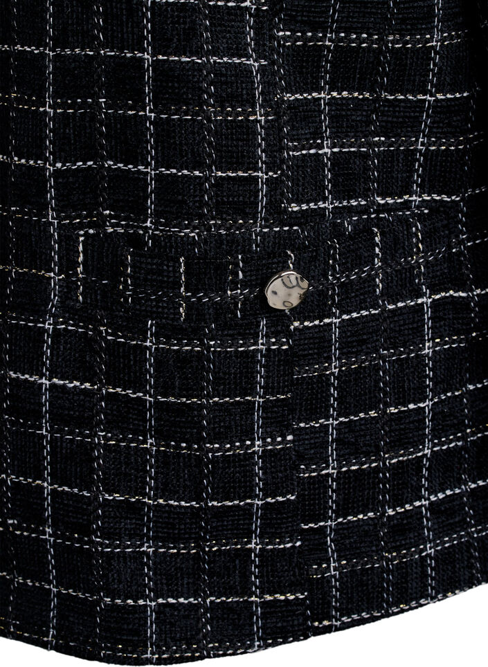 Korte bouclé blazer met ruitjes en ronde hals, Black w. Check, Packshot