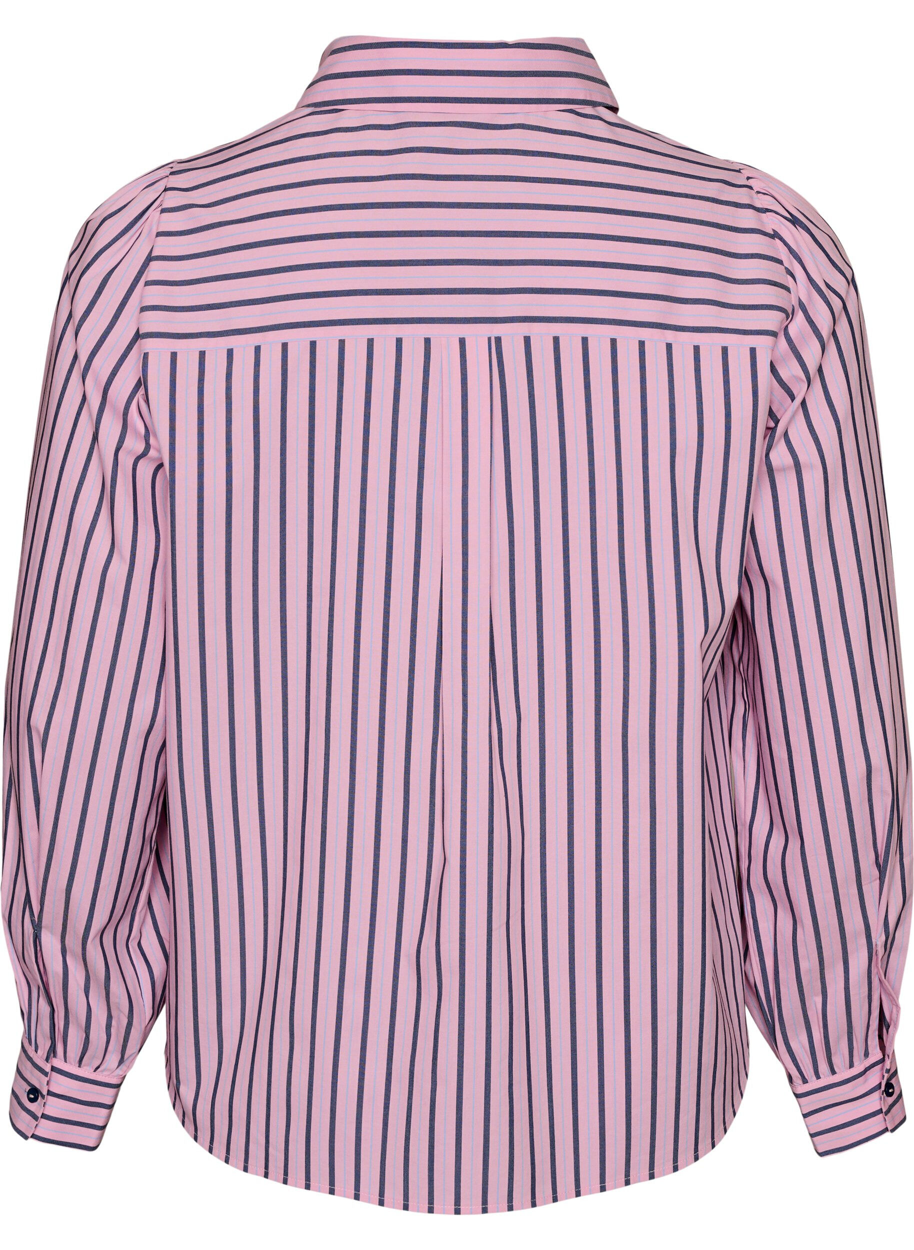 ZizziGestreept shirt met een klassieke kraag en lange mouwen, Roze, Packshot image number 1