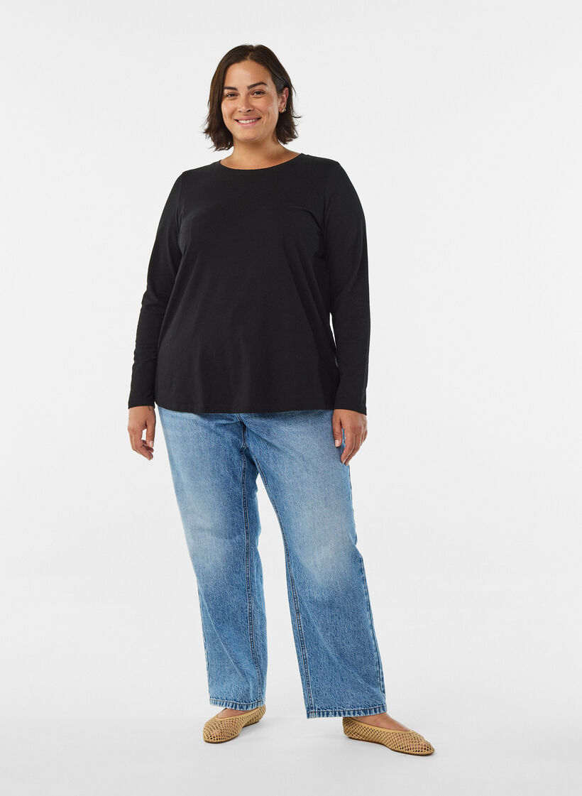 Basic jerseyblouse met lange mouwen, Zwart, Model image number 1