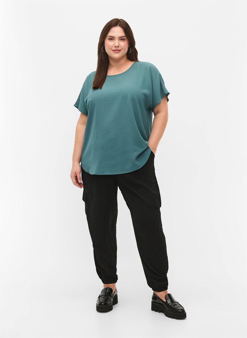 Top met korte mouwen en ronde hals, Groen, Model image number 1
